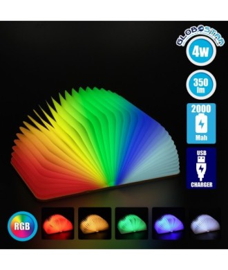 GLOBOSTAR® BOOKDECO 79636 Μοντέρνο Επιτραπέζιο Φωτιστικό Πορτατίφ LED 4W 250lm 180° DC 5V με USB 2.0 & Επαναφορτιζόμενη Μπαταρία Li-ion 3.2V 1000mAh IP20 Πολύχρωμο RGB - Μπεζ - Μ21.5 x Π16.5 x Υ2.2cm - 2 Χρόνια Εγγύηση